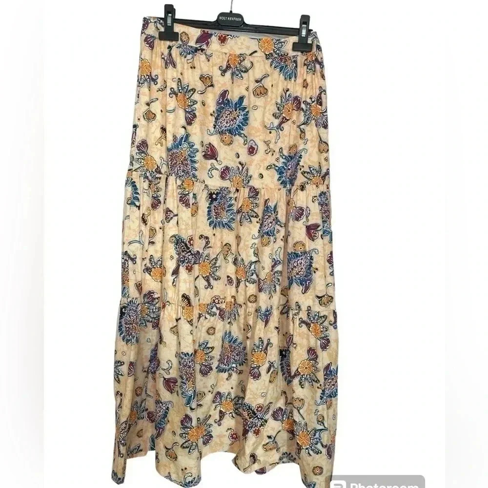 Elie Tahari Tiered Boho Floral Full Maxi Skirt sz M